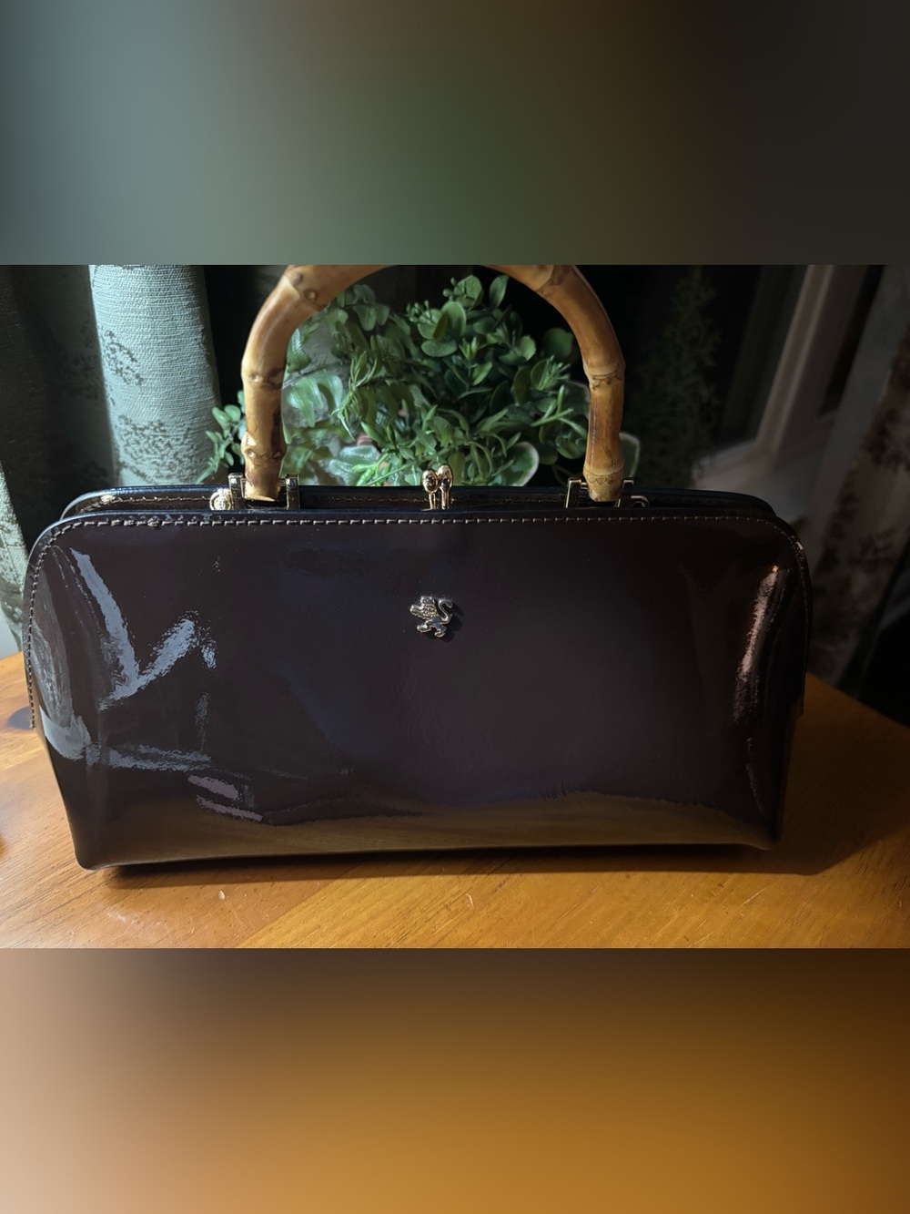 NWT. Pratesi Candeli Handbag in patent calfskin - Patent Coffee